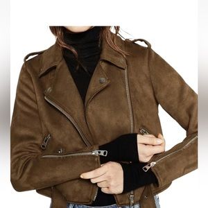 Zara Basic M Cropped Belted Faux Suede Biker Moto Jacket Sz XS